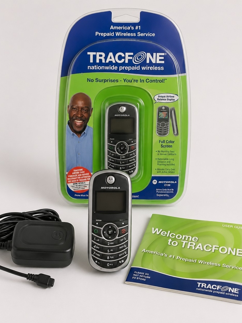 Motorola C139 TracFone Cell Phone Charger Package Manual Y2K Vintage